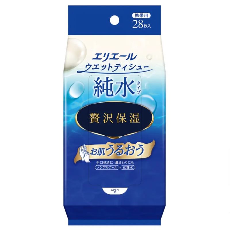 エリエール　ウエットティシュー　純水タイプ　贅沢保湿　携帯用　２８枚