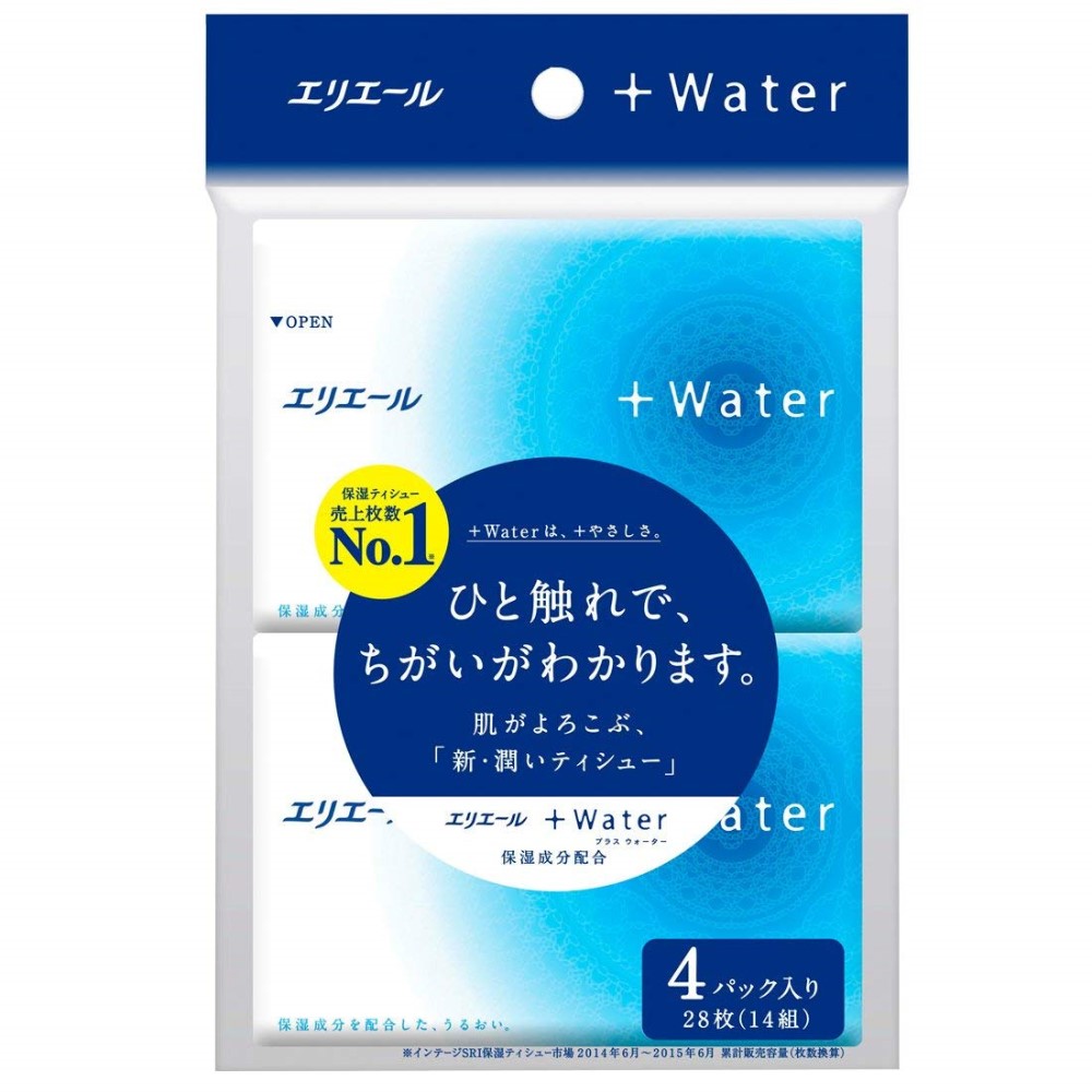 エリエール　＋Ｗａｔｅｒ（プラスウォーター）　ポケットティッシュー　４Ｐ