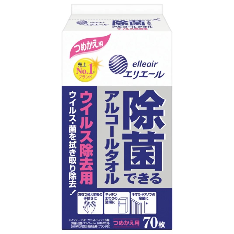 エリエール　除菌できるアルコールタオル　ウイルス除去用　詰替用　７０枚入り