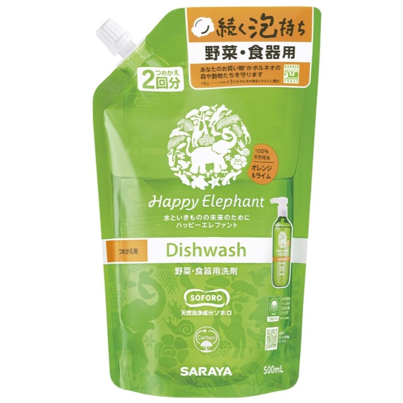 ハッピーエレファント　野菜・食器用洗剤　オレンジ＆ライムの香り　つめかえ用　５００ｍＬ