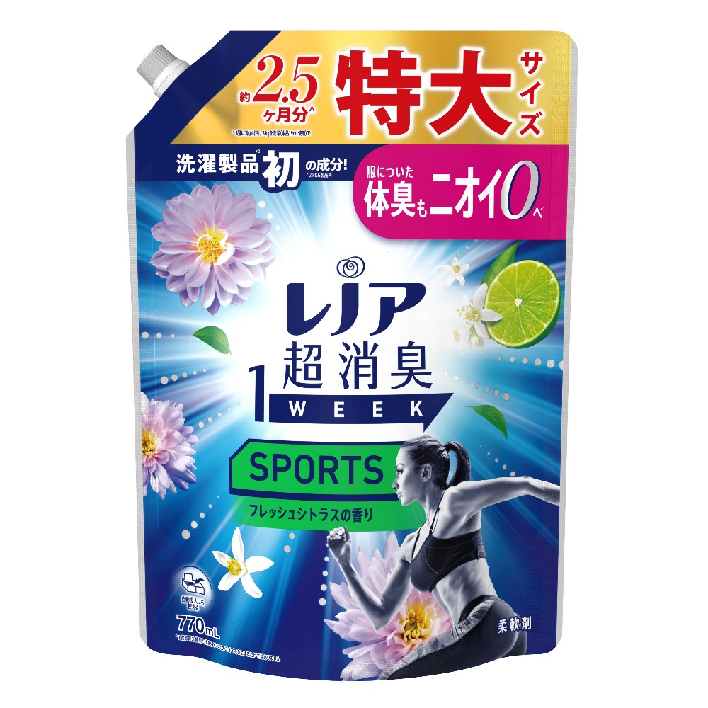 【まとめ買い】レノア超消臭1WEEK Sports フレッシュシトラスの香り つめかえ用 特大サイズ 770mL×8